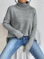 SHEIN Essnce Turtleneck Drop Shoulder Asymmetrical Hem Sweater