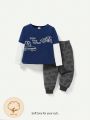 Cozy Cub Baby Boys' Cartoon Pattern Round Neck Long Sleeve Top And Footed Pants Set