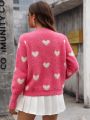 SHEIN Essnce Heart Pattern Drop Shoulder Sweater