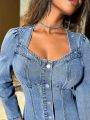 SHEIN BAE Solid Color Denim Dress With Button Closure