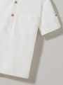 SHEIN Kids EVRYDAY Boys' Solid Color Button Placket Half-Open Collar Shirt