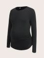 SHEIN Solid Color Maternity Long Sleeve T-shirt With Pleats