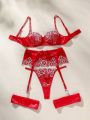 Women's Floral Embroidery Underwire Bra And Panty Set