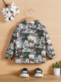 SHEIN Baby Boy Casual Retro Daily Cute Fun Bear Pattern Printed Lapel Long-sleeved Coat Suitable For Going Out In Autumn And Winter