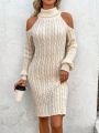 Solid Color Off-shoulder High Neck Sweater Dress