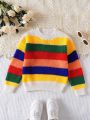 Young Girl Casual Striped Colorblock Long Sleeve Sweater