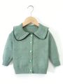 Young Girl Statement Collar Button Front Cardigan