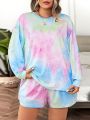 SHEIN Essnce Plus Tie Dye Drop Shoulder Tee & Shorts