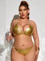 SHEIN Swim SXY Plus Size 2pcs Bikini Set With Rhinestone Chain Detailing