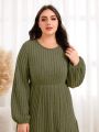 SHEIN Mulvari Plus Size Women's Ribbed Lantern Sleeve Dress