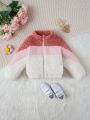 Baby Girl Colorblock Zip Up Fuzzy Coat
