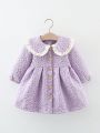 Baby Girl Ditsy Floral Jacquard Peter Pan Collar Smock Dress