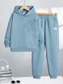 SHEIN Kids EVRYDAY Tween Boys' Loose Fit Casual Lion Print Hoodie And Sweatpants Set