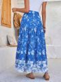 EMERY ROSE Women's Floral Print Tassel Detail Maxi Skirt