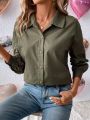 SHEIN LUNE Ladies' Solid Color Long Shirt