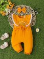 Baby Girls' Summer Flutter Sleeve Embroidered Jumpsuit With Lace Edge