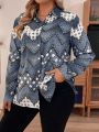 Plus Size Women'S Geometric Printed Long Sleeve Shirt