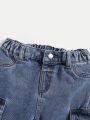 SHEIN Young Boy Multi-Pocket Washed Denim Casual Pants