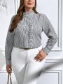 SHEIN Clasi Women's Striped Lace Plus Size Shirt