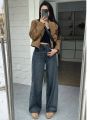 FRIFUL Solid Color Wide Leg Women's Denim Pants