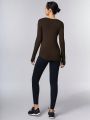 GLOWMODE Ribbed Modal Simple Life Long-Sleeve Hip Length Top With Thumbhole