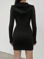 Women'S Wing Printed Zipper Front Hooded Dress