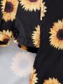 Baby Girl Floral Print Cold Shoulder Ruffle Trim Top & Shorts