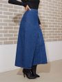 SHEIN Privé Women's Fashionable And Versatile Denim Skirt