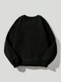 SHEIN Kids Cooltwn Tween Girls' Leisure Bear Pattern Knitted Ribbed Round Neck Long Sleeve Pullover Sweatshirt For Streetwear