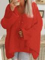 Plus Size Women's V-Neck Loose Long Sleeve Sweater