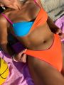 SHEIN Swim Mod Ladies' Color Block Swimsuit Set With 2 Wearing Ways