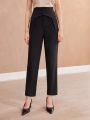 MOTF PREMIUM WOVEN WOMEN'S BUTTON HIGH WAIST FOLDED PLEATED SUIT PANTS