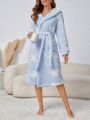 Women'S Starry Printed Hooded Bathrobe