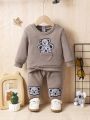 Baby Boys' Simple Solid Color Koala Embroidery Sweatshirt And Pants Set, Spring & Autumn
