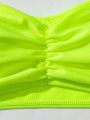 SHEIN Swim Basics Women'S Fluorescent Green Bandeau Bikini Top With Ruched Detail