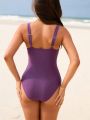 SHEIN Swim Mulvari Solid Color Cross Back One-Piece Swimsuit