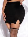 evoluSHEIN X Anitta Solid Split Hem Bodycon Skirt