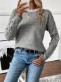 SHEIN Essnce Women's Round Neck Drop Shoulder Sweater With Frill Hem