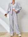 SHEIN Essnce 2pcs/set Striped Shirt & Pants Set