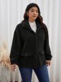 SHEIN Frenchy Plus Size Teddy Fleece Jacket With Flap Pockets