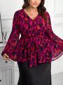 SHEIN Clasi Plus Size Women's Printed Lantern Sleeve Shirt