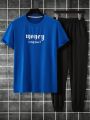 Manfinity Homme Men's Letter Printed T-shirt And Sweatpants 2pcs/set