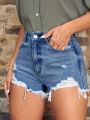 Ripped Raw Hem Denim Shorts