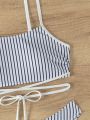 SHEIN Swim Vcay Criss-cross Striped Bikini Swimsuit Set