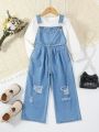 Toddler Girls' Light Wash Denim Overalls