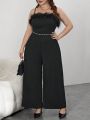 SHEIN Privé Plus Fuzzy Trim Cami Jumpsuit Without Belt