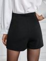 SHEIN Essnce Women's Cross Tie Waist Split Hem Casual Shorts