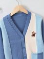 Little Boys' Color Block Cartoon Printed V-neck Cardigan