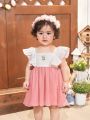 SHEIN Baby Girl's Holiday & Casual Floral Patterned Colorblock Ruffle Hem Dress