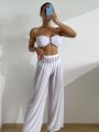 SHEIN Swim BohoFeel Mono Bikini Set U-Wired Bandeau Bra Top & Bikini Bottom & Beach Pants 3 Piece Swimsuit